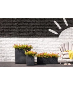 Dehner Kunststoff-Blumenkübel Palermo, Anthrazit -Ecopotos Geschaft 3728110 3728151 3940756 WE MO 007 KunststoffBlumenkuebelKubusanthrazitBlumentopf